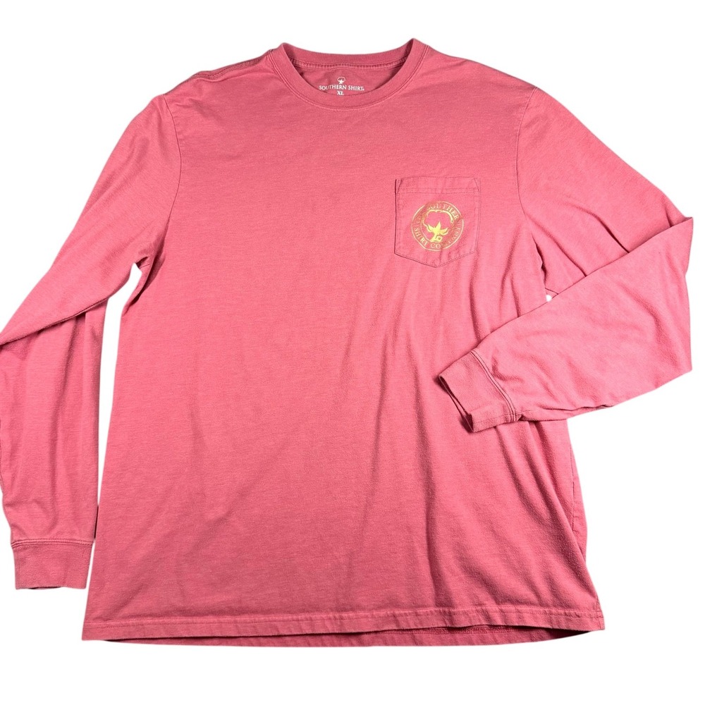 Southern Shirt T-Shirt Womens XL Pink Long Sleeve Pocket Graphic Logo Tee